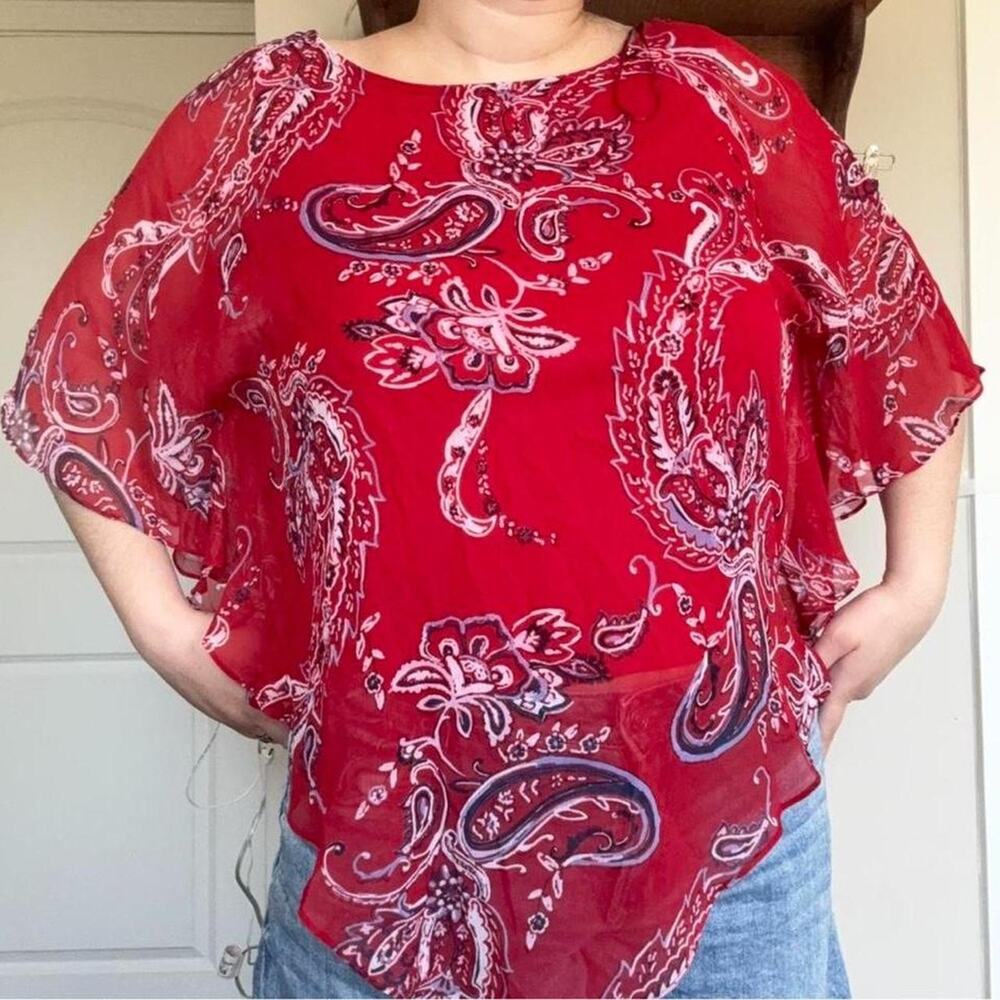 2000s Paisley red white & blue poncho tank top size medium